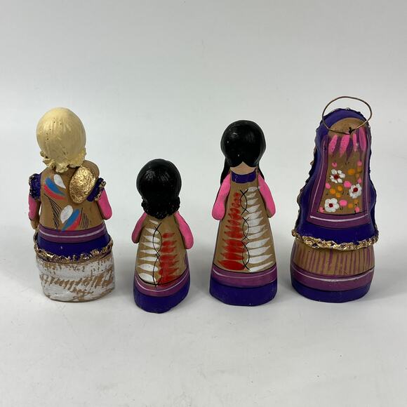 Mexican Large 13pc Handmade Clay Nativity Set Folk Art Purple Painted Peruvian - Picture 5 of 16